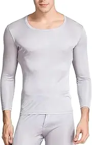 [Generic] Men Silk Long Johns Shirt Long Sleeves Thermal Underwear Top Lightweight Mulberry Silk Base Layer Undershirt Blouse