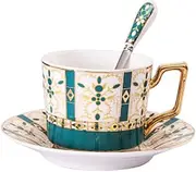British Vintage Fine Bone China Tea Cup and Saucer Set, Porcelain Coffee Cup Saucer Set Trim Fine Dining and Table Decor Fine Porcelain Cups,Coffee Gift Set Teacup & Saucer & Teaspoon Set