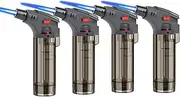 4 Pack of Torch Lighter, Jet Flame Lighter with Flame Fixed Lock, Refillable Butane Lighter with Visible Fuel, Adjustable Flame Windproof Lighter for Candle(No Gas) (Black)