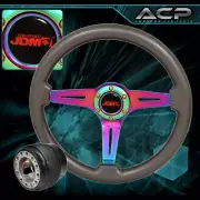 Gunmetal 6 Bolt Steering Wheel Neo Chrome 3 Spoke + Hub Adapter For 84-89 Accord