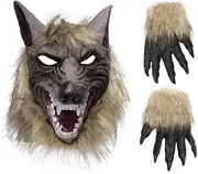 Alipis Wolf Masks Werewolf Costume, Gloves and Head Masks Horror Masks Party Cosplay Costume Dress Up Mask Realistic Cosplay Wolf Head Mask and Claws