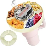 Silicone Snack Ring for Stanley Cup 40 oz with Handle, Snack Container for Stanley Tumbler 40 oz, 4 Compartment Reusable Snack Platters for Stanley Quencher Adventure (Cream White) (Cream Color)