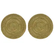 2x Belle Seta Seagrass/Polymer Placemat 35cm Round Table Protector Mat Pad Green