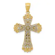 14k Two-tone Gold Polished 2 Level Budded Cross Pendant