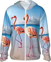 [LHBWCVN] UPF 50+ Light Jacket Full Zip Sun Protection Hoodie for Women Men Long Sleeve Flamingo on Beach Sun Shirts