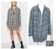 ASOS 4th & Reckless S Black Plaid Jacket Skirt Chester Shacket Oversized 90's