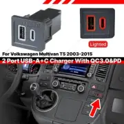 1x USB-C PD+USB-A QC 3.0 Upgrade Car Charger Outlet Kit For Multivan T5 03-15