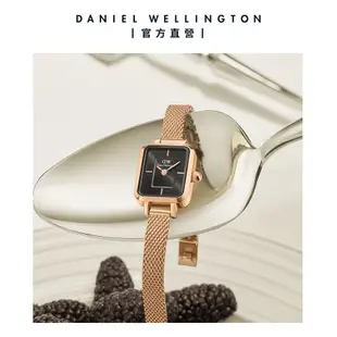 Daniel Wellington 手錶 Quadro Mini 15.4x18.2ｍｍ 方糖系列編織小方錶-樹莓黑錶盤-兩色任選(DW00100647 DW00100652)/ 香檳金