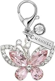 [Monnel] MC613 Little Crystal Butterfly Lobster Clasp 3D Charm for Women with Velvet Bag (Pink,1 Piece)