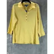 Karen Scott Women's Plus Citron Aura 3/4 Sleeve Cotton Button-Front Top SZ 0X