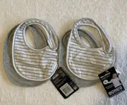 Bonds 4 Bibs 2x2 Pack White Grey Stripe Newbies Dribble 4 Bibs Set