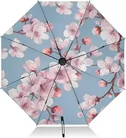 [RPLIFE] Windproof Travel Umbrella, Auto Open Close, Umbrella Compact, Backpack Purse Portable, Ideal for Women, Cherry Blossom Pink Flowers Blue