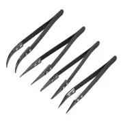 Precision Ceramic Tweezers Set Heat Resistant Pointed Round Curved 4 Pcs