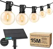 Roccar Solar String Lights Outdoor,15M Solar Festoon Lights Outdoor with 25+1 Shatterproof Waterproof Bulbs,Solar Fairy Light for Patio Porch Garden Backyard Pergola Bistro(15M-25Bulbs)
