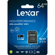 Lexar 64GB Micro SD Card SDHC UHS-I High Performance 633x 100MB/s U1 4K Mobile Phone TF Memory Card