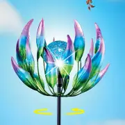 Solar LED Color Changing Flower Kinetic Wind Spinner Garden Stake Yard Art Decor
