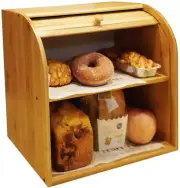 NNEDSZ Bamboo Bread Storage Box - 2 Compartment Sections