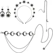 [Baluue] Unique Gothic Jewelry Set Baroque Star Moon Headband Earrings Necklace Set for Teen Girls Women's Present