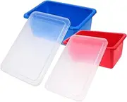 Mobestech 2pcs Stackable Plastic Storage Bins with Lids Organizers for Playroom Classroom and Home Clothes Storage Space Saving Design