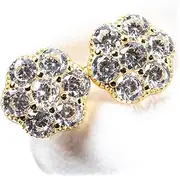 [Street Knitted] Brilliant Unisex Elegant Iced Cz 14K Yellow Gold Plated Sterling Silver Round Men's Women Flower Cluster Cz Unisex Circle Stud Hip Hop Hypoallergenic Screw Back Earrings, Medium, Sterling Silver,