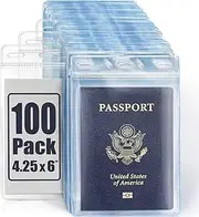 MIFFLIN Passport Holders, Extra Large ID Badge Holder, Zipperless Vertical Plastic Card Holders (Clear, 4x6 Inches, 100 Pack)