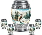 Deer Urns for Human Ashes Adult Man - Large Urns for Human Ashes Adult Female - Mini Urn - Blue Memorial Cremation - Small Urn for Human Ashes Keepsake (Combo 10" & 3", Pack of 5)