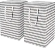 2-Pack Large Laundry Basket, Waterproof, Freestanding Laundry Hamper, Collapsible Tall Clothes Hamper with Extended Handles for Clothes Toys (Stripe)