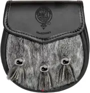 MacKinney Semi Sporran Fur Plain Leather Flap Scottish Clan Crest