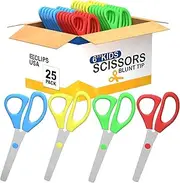 Kid Scissors, Safety Scissors, Blunt Tip scissors For Kids Bulk (25 Pack), Assorted Colors, School Supplies, Art Supplies (Blunt Tip, 25)