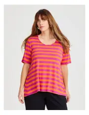 [Taking Shape] Natural Stripe Essential T-shirt in Fuchsia/Orange