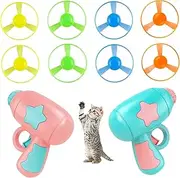 Flying Disc Launcher for Cat 10Pcs/Set, Cute Colorful Interactive Cats Chasing Saucer Shooter Toy for Indoor Outdoor Training