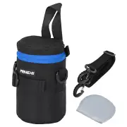 3.3" ID x 5.9" H Lens Pouch Case with Strap and Lens Pad, Blue/Black