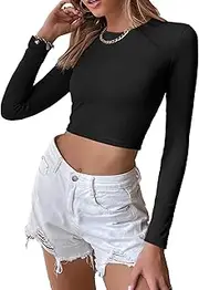 [Zylphorix] Women Sexy Backless Long Sleeve T-Shirt Solid Color Open Back Crop Top Backless Cotton Pullover Blouses