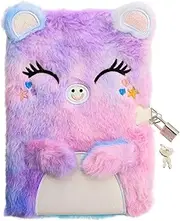 Tofficu Cute Stationery Notebook Presents Plush Diary for Girls with Lock and Keys, Cute Cat Girls Diary with Lock, Writing Secret Journal for Girls, Kids Travel Fluffy Book