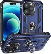 [Cavor] for iPhone 14 Pro Max Case (6.7") TPU Case PC Bumper 360° Rotation Ring Holder Kickstand Back Cover [Work with Magnetic Car Mount] Shockproof Protective Cover-Navy Blue