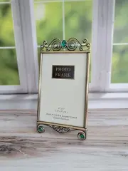 4x6 Picture Frame Antique Brass Finish with Green Oval Rhinestones