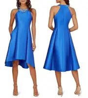 Adrianna Papell Fit & Flare Beaded Neckline Mikado Party Dress Ultra Blue sz 6