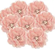 uxcell 3.15 Inch Chiffon Flowers, 10 Pcs Fabric Flowers Rhinestone Pearl Large Camellia Sewing Appliques for DIY Crafts Dresses Clothing Headbands Wedding Party Decoration, Light Pink
