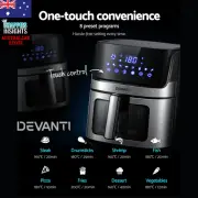 Devanti 6.5L Silver LCD Air Fryer 8 Programs Kitchen Cook Multi function