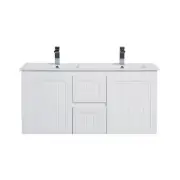 ACIA | 1200mm Matte White PVC Shaker Hampton Vanity Wall Hung Double Bowl