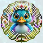 Wind Spinner 10" Cute Blue Duck With Flower Wreath Double Sided WindSpinner