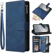 [Asuwish] Mobile Phone Case for Samsung Galaxy Z Fold 6 Case with Screen Protector and Card Slot Foldable Leather Wallet Stand ZFold6 Z6 Fold6 5G Zip Mobile Phone Cases Protective Phone Case Blue