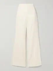 [ROLAND MOURET] ROLAND MOURET - Cotton And Linen-blend Twill Wide-leg Pants - Cream - UK 10 UK 10 Cream