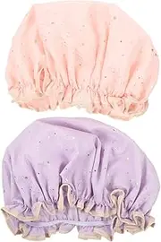 IWOWHERO Elastic Bathing Hats Set for Women Pcs Shower Hair Caps Decorative Print for Spa Salons Relaxing Baths