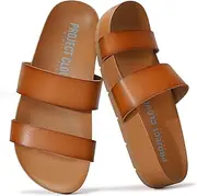 [Project Cloud] Platform Womens Sandals - Memory Foam and Lightweight Two-strap & Non-Slip Vegan Leather Platform Slides for Women Footwear - Stylish Summer Sandals for Women 2025 (HILLTOP)
