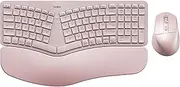 Nulea Advanced Ergonomic Wireless Keyboard and Mouse Combo, Comfortable Natural Typing, Palm Rest, Multi-Device (Bluetooth, 2.4G, Wired), Rechargeable, for Multi-OS, Windows, Mac, Android(Pink)