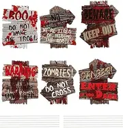 6 Pieces Halloween Decorations Yard Signs Stakes Beware Props Outdoor Decor Scary Zombie Vampire Graves Party Supplies