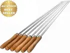 Set of 6 Stainless Steel BBQ Skewers 16.5” Flat Blade with Wooden Handle