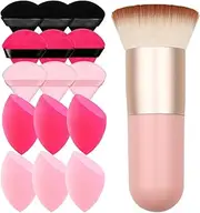 Makeup Foundation Brush with Powder Puff and Sponges, 15pcs Makeup Tool Set, Easily Blends Makeup Set for Liquid, Cream, and Powder, Reusable & Washable