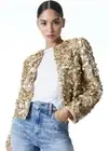 Alice + Olivia NEW KIDMAN Jacket Embellished Flakes Sequin In Light Gold S $795